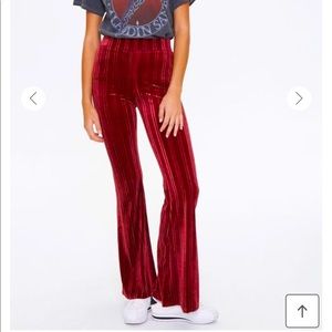 Red velvet bell bottom pants